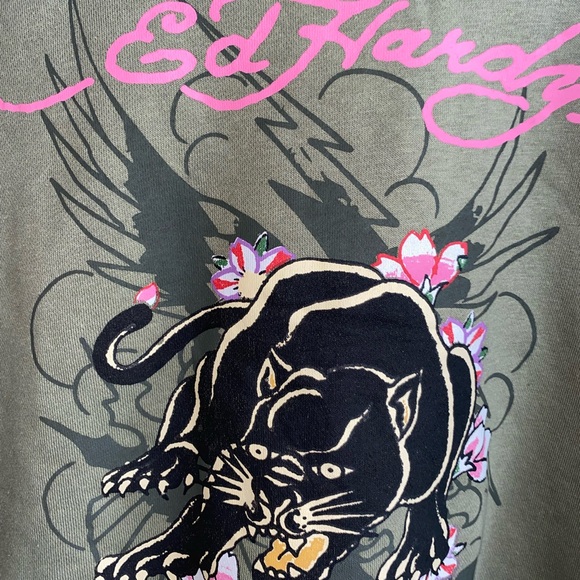 Ed Hardy Khaki Women's Sweatshirt with Panther Design - Picture 2 of 5